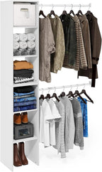 Furinno FANO Closet Organizers and Storage, Closet Storage Organizer with 2 Hanging Bars, Wardrobe Closet Shelf Towers, for Wardrobe, Bedroom, Living Room, White