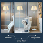Vintage Floor Lamp with Nightlight, 65" Retro Standing Lamp with White Linen Shade, Washed Blue Finish Farmhouse Style Design Tall Lamp Decor for Living Room Bedroom Study Home Corner (Bulb Included)