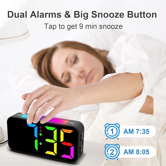 Loud Alarm Clocks for Bedrooms Heavy Sleepers, Plug-in Digital Bedside Clock with Night Light, Large Display, Dual Alarm, Snooze, Dimmable for Kids Teens Boys Girls