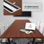 Sturdy Conference Table with Cable Management Grommets Modern Rectangle Office Meeting Table with Wood Tabletop and Metal Frame & Legs- Easy Assembly Boardroom Table (Mahogany, 12 Foot)