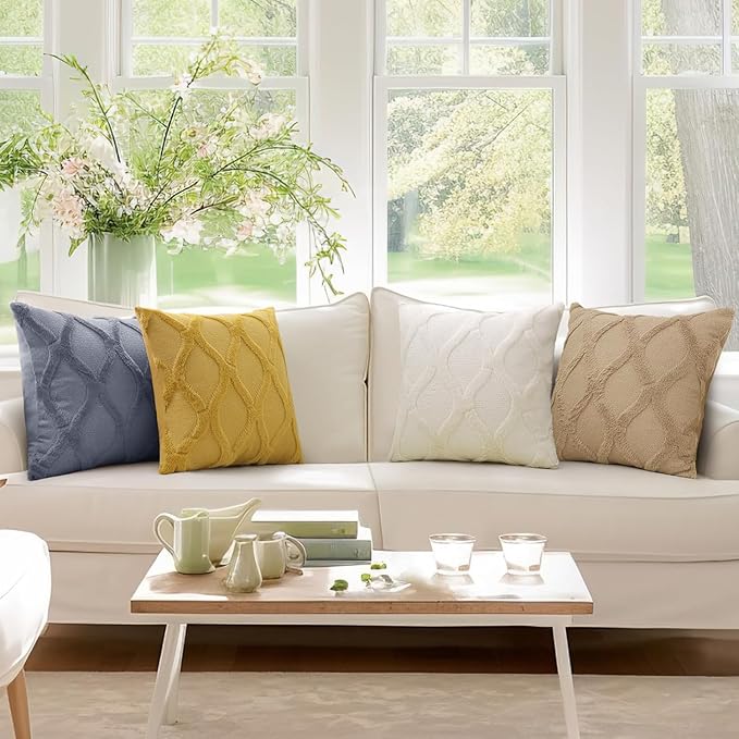 decorUhome Spring Throw Pillow Covers 12x20 Inch Set of 2, Soft Plush Faux Fur Wool Lumbar Mustard Yellow Couch Pillow Covers, Decorative Neutral Pillow Cases for Bed Sofa Living Room Home Decor