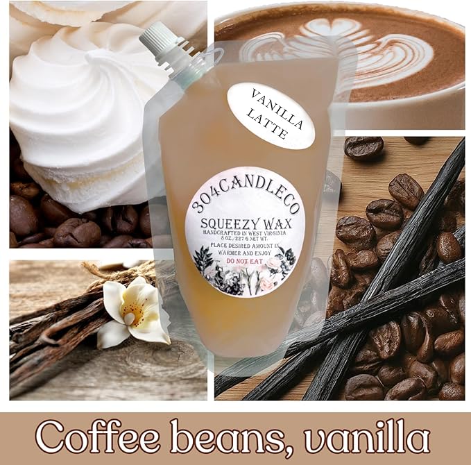 304CandleCo Large Squeeze Soy Wax Melt - 50 SCENTS! - Highly Fragrant & Hand-Crafted - Easy Mix & Match - American Made - Perfect for Wax Warmers (3oz, Vanilla Latte)