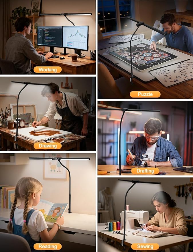 32.8'' Wide Desk Lamp with Clamp for Home Office, Eye-Caring LED Desk Lamp, Dimmable Table Clip Lamp for Dual Screen Computer Monitor, Adjustable Color Lighting Mode Computer Monitor Light