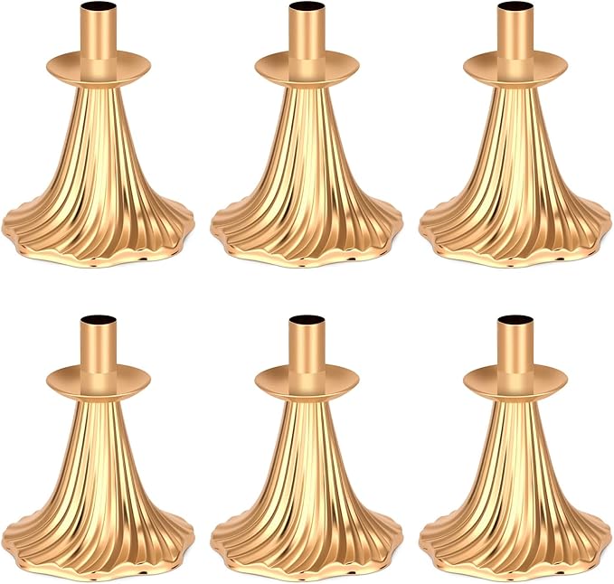 Taper Candle Holders Set of 6 - Victorian Style Gold Vintage Modern Decor, Table Mantel Centerpiece for Wedding Housewarming