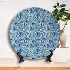 Ceramic Plates, Floral Decorative Ceramic Plates, Turkish Ceramic Art Swirled Nature Leaves, 7 Inch, for Dining, Parties, Wedding, Blue Navy and Green