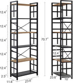 HOMBAZAAR 6 Tier Bookshelf,70 inch Tall Industrial Bookcase with Metal Frame and Open Shelves,Rustic Heavy Duty 6 Shelf Bookcase, Office Book Shelves for Living Room and Bedroom,Brown
