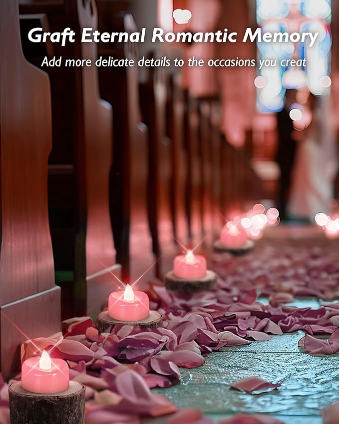 Flameless Candles, 12 Pack Tea Lights Candle Battery Operated, LED Tealight Votives, Realistic Tea Lights for Wedding Christmas Party Home Decor -D 1.5” x H 1.25” -Pink Light