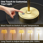 LED Cordless Lamp, 5 Colors Stepless Dimming Table Lamp, Built-in 4400mAh Rechargeable Battery with USB Charging Port, Portable Touch Bedside Light for Patio, Restaurant, Dining (2, Gold)