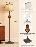 64'' Vintage Floor Lamp with Nightlight, Rustic Farmhouse Tall Standing Lamp with Rotary Switch and Beige Faux Silk Shade for Living Room, Corner, Bedroom, House Decor, Brown (Bulb Included)