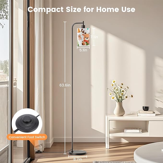 Kids Floor Lamp with Linen Shade, Dimmable Tall Standing Lamp with Remote Control & 3 Color Temperatures, Modern Floor Lamps for Living Room Bedroom Kids Room, 9W LED Bulb Included