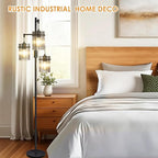 Industrial Modern Floor Lamps for Living Room, Dimmable Glass Tree Standing Tall Lamps with 3 Elegant Teardrop Cage Head & 1200 Lumens LED Bulbs for Bedroom Office (66inch Tall)