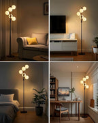 Lightdot 5-Globe Dimmable Globe Floor Lamp Black Retro Standing Lamps with 3000K Bulbs Included Brightness Adjustable Mid Century Modern Floor Lamp for Living Room/Bedroom/Sofa Beside/Corner Decor