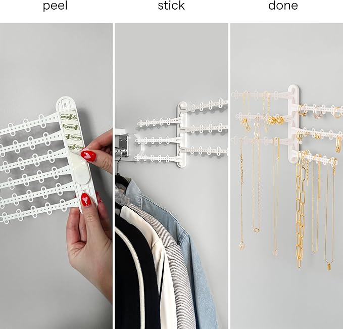 6-Tier 6" Wall Jewelry Organizer, Command Strips included for Easy Hanging, 120 Hole Earring Organizer, Necklace Organizer, Bracelet Holder, Ring Holder, Rotating Branches (White Small)