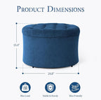 ONBRILL 25" Ottoman with Storage, Round Pouf Ottoman Foot Rest, Small Storage Foot Stool for Couch Bedroom Living Room, Books, Blankets & Kid's Toy Box, Load up to 220 lbs, Blue