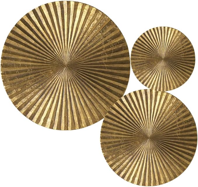 Decorlives Set of 3 Sunburst Metal Wall Art for Home Décor, Decorative Hanging Sculpture, Wall-Mount Decoration for Living Room Bedroom Farm House Cottage, Modern and Antique Figurine | Circular