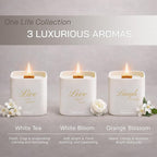 Set of 3 Premium Scented Soy Candles Gift Set | One Life Collection - Orange Blossom, White Tea & White Bloom | Crackling Wood Wick | Luxury Candle Set for Relaxation, Home Décor & Gifts | 9.8oz Each