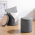 12.6" W x 14.17" H & 14.76" W x 17.32" H Round Set of 2 Ottoman with Storage Vanity Stool for Makeup Multifunctional Ottomans Padded Seat Foot Rest, Padded Seat Footrest for Living Room,Grey