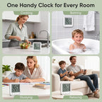 Bathroom Clock Waterproof Shower Timer, Digital Wall Clock with Countdown, Touch Screen, LCD Display, Temperature, Suction Cup/Hanging Hole/Stand, Spa Sauna, Kids and Adults I White