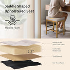 Saddle Seat Vanity Stool, Makeup Stool Chair with Metal Leg, U-Shaped Ottoman Foot Rest, Small Square Chairs Under Desk for Vanity, Living Room, Modern Makeup Bench Linen Light Brown&Gold