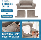 H.VERSAILTEX Sofa Cover 3 Piece T Cushion Loveseat Slipcovers Thick Velvet Couch Cover Furniture Protector Stretch T Cushion Sofa Covers for 2 Cushion Couch with 2 T Cushion Covers Washable, Taupe