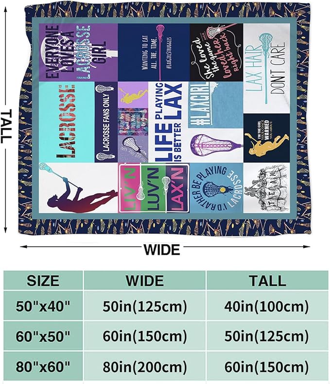 Lacrosse Throw Blanket for Women Girls, Lacrosse Sport Fleece Blankets Lightweight Fuzzy Cozy Plush Flannel Fleece Decor for Bed Sofa 50"x60"