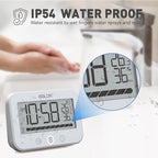 Digital LCD Waterproof Timer Shower Clock, Waterproof for Water Spray, Bathroom Clock Wall Mount, Two Suction Cup, Displays Time, Temperature, and Indoor Relative Humidity (1, White)