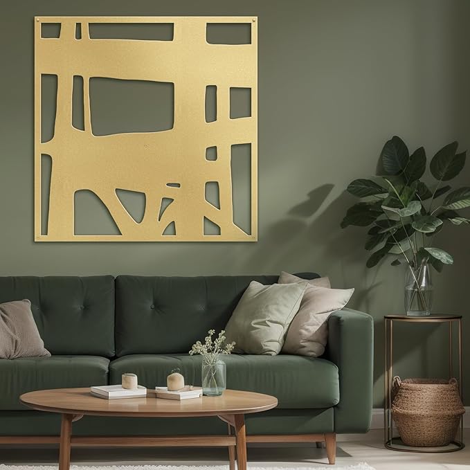 SIGNLEADER Metal Wall Art Decor Abstract Lines Minimalist Modern Abstract Wall Sculpture Hangings Home Decoration for Living Room, Bedroom, Bathroom, Kitchen, Outdoor - 24" Gold