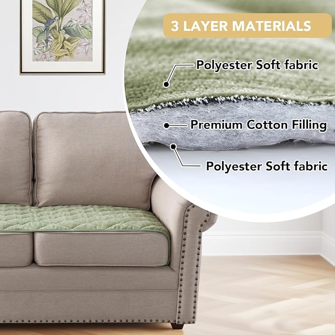 H.VERSAILTEX Couch Cover Chenille Pet Fuzzy Sofa Covers for 2 Cushion Couch Anti Slip Washable Sofa Slipcovers with Strap Soft Couch Protector Cover for Dogs Cats Kids(27.6" x 71", Tender Green)