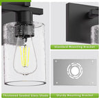 Espird Bathroom Vanity Light,3 Light Matte Black Light Fixture with Thickened Seeded Glass Shade, 21 inch Modern Wall Sconce,Vanity Light Over Mirror for Bathroom