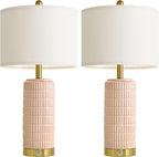PoKat 25'' Table Lamps Set of 2 for Bedroom with 3-Way Dimmable Touch Control, Bedside Lamps with USB A+C Ports for Living Room, Modern Ceramic Pink Lamps for Kids Girls Decor (2 Bulbs Included)