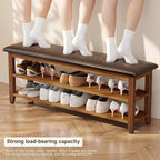 Shoe Bench with Leather Cushion,Wood Bench with Shoe Rack,2-Tier Shoe Storage Organizer for Entryway,Hallway,Living Room (Brown, 2-Tier-47.3")
