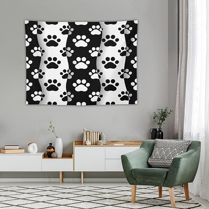 VUMIVI Pet Paws Tapestry Cute Puppy Kitten Black White Animal Paws Modern Funny Art Tapestry Wall Hanging for Living Room Bedroom Dorm Classroom Aesthetic Decor W40xL30in
