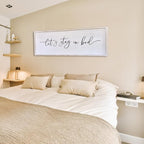 Surfapans Lets Stay In Bed Wall Decor 40”X15” Large Farmhouse Master Room Above Over Bed Rustic Guest Room Sign Beautiful And Simple Plaque Hanging Wall Art Decoration (White)
