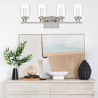 MELUCEE 4-Light LED Bathroom Lighting Fixtures Brushed Nickel, Dimmable LED Vanity Light for Bathroom 3000K-6000K Bathroom Wall Lights with Crystal Bubble Clear Glass Shade, Built-in LED Chips