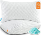 Cooling Pillows Standard Size Set of 2, Memory Foam Pillows with Zipper, Firm Bed Pillows Adjustable for Hot Side Back Stomach Sleepers