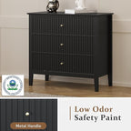 Large Black Fluted 3 Drawer Dresser, Modern 30 Inch Tall Wood Side Unit with Ball Bearing Slides, Wide Accent Furniture with Spacious Compartments for Bedroom Hallway Living Room Entryway