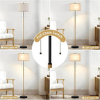 Luvkczc Floor Lamp, 60" Standing Lamp Tall Lamp with Fabric Lampshade&Pull Chain Corner Floor Lamps for Living Room, Bedroom,Office Corner (Wood Grain 2 Bulb Socket)