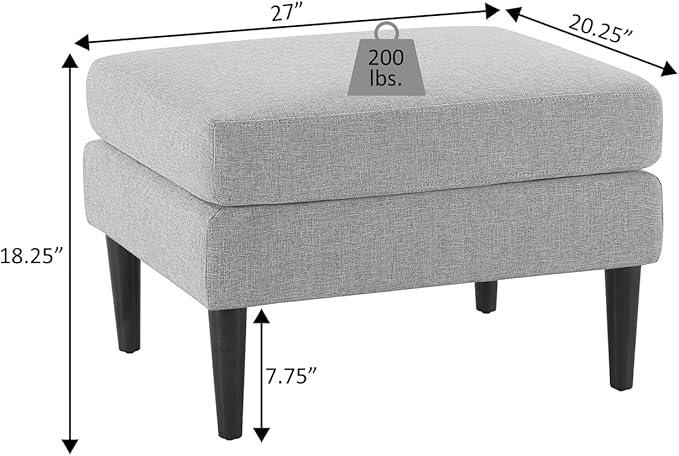 Convenience Concepts Designs4Comfort Marlow Ottoman 27" - Mid-Century Modern Upholstered Footrest & Seat for Living Room, Bedroom, Hallway, or Entryway, Brown Cow Print Fabric