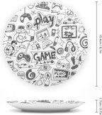 10 Inch Decorative Plate, Video Games Dinner Plate, Monochrome Sketch Style Gaming Design Print Ornament Display Plate for Fine Dining, Upscale Events, Dinner Parties, Weddings, Catering Christmas