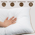 Bafode King Size Bed Pillows, Goose Feather & Down Alternative, Set of 2, White, Plush, Modern, Square, Indoor, Feather, Bagged, Soft & Breathable, Durable, Machine Washable