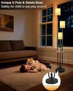 63IN Dimmable Floor Lamp with Shelf, Unique Black Tall Standing Lamps with Table, 3000K Warmwhite Mid Century Modern Floor Lamp for Living Room/Bedroom (Bulbs Included)