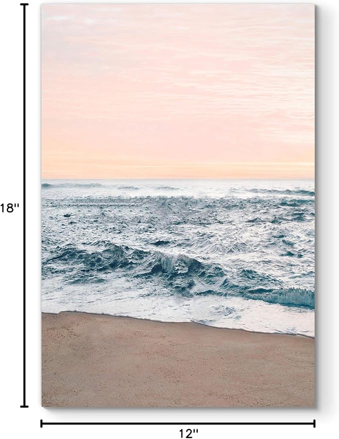 Renditions Gallery Canvas Nature Wall Art Home Paintings & Prints Sandy Wavy Shore Scenic Wall Hanging Modern Decorations Artwork for Bedroom Living Room Office Kitchen - 12"x18" LT06