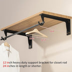 Closet Rod Support Bracket 12inch WYGWP Heavy Duty Closet Rod Holders 400lbs, Wall Mounted Brackets with Hooks for Closets for Home and Decor