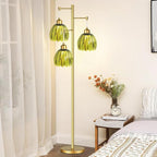 Vintage Floor Lamps for Living Room-3 Light Gold Floor Lamp with Three Bulbs & Glass Lampshape,Glass Mid Century Modern Standing Lamp Tree Tall Flower Floor Lamp for Bedroom Living Room,Corner