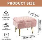 ACEQLYT® Small Foot Stool Ottoman with Storage, Foot Rest for Couch and Chair, Pink Faux Fur Storage Ottoman with Gold Metal Legs and Padded Seat