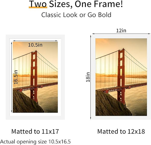 12x18 Picture Frame 3 Pack - White Poster Frame Display Pictures 11x17 with Mat or 12 x 18 Without Mat for Wall Hanging Horizontal and Vertical