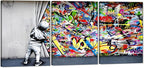 Novatique Banksy Wall Art Street Graffiti Picture Wall Decor Colorful Behind the Scenes Graffiti Poster Print Framed Ready to Hang Suitable for Living Room Office, 20" x 28" x 3Pcs