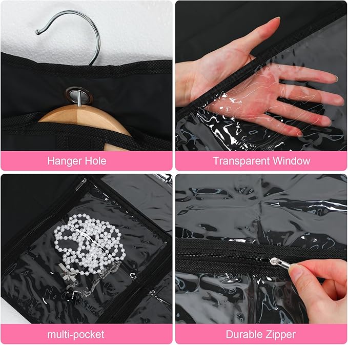 Windyun 10 Pack Garment Bags for Dance Costumes Kids 40 Inch Clothing Bags Hanging Clothes with 3 Clear Zipper Pocket Waterproof Garment Cover for Dance Competition, Travel, Closet Storage(Black)
