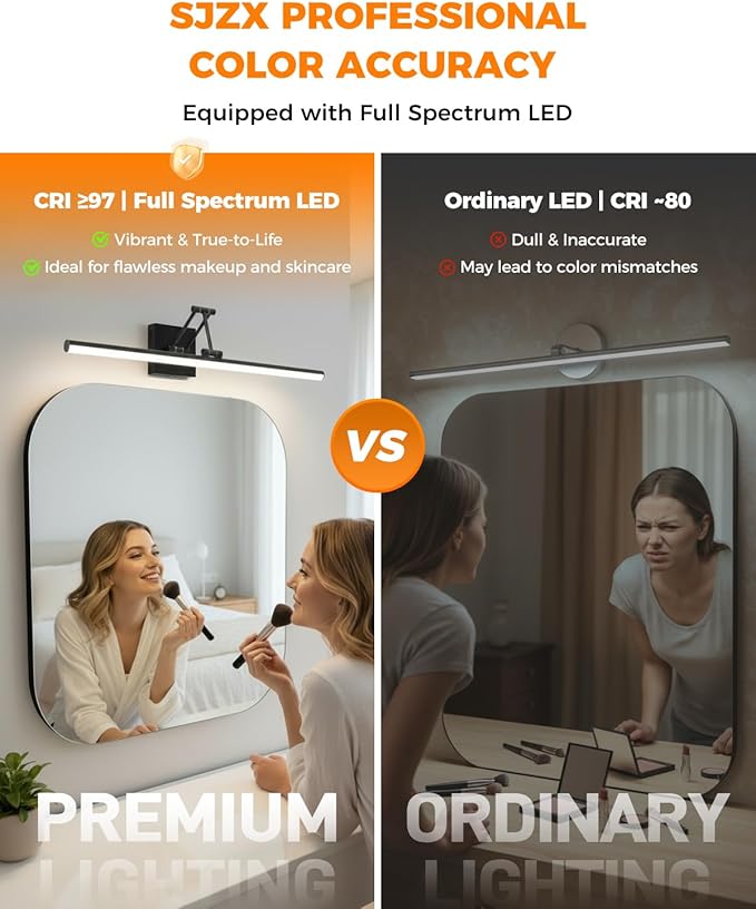Morden Long Vanity Lights, Black 32IN Bathroom Light Fixtures, 360°Rotatable Bathroom Vanity Fixture Over Mirror with 5CCT&Dimmable Wall Lamp, Eye-Friendly Led Bar For Vanity&Makeup-ETL, Ideal Gift