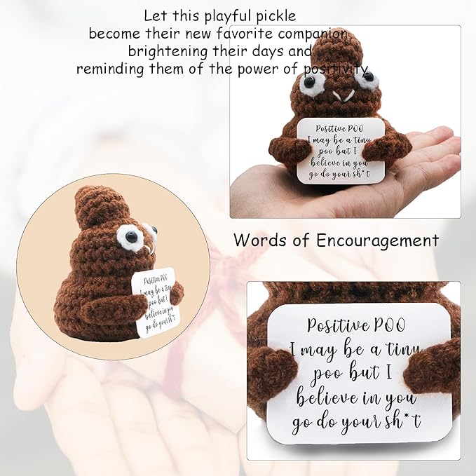 Positive Handmade Emotional Support Pickle Gift, 3.2inch Crochet Doll Inspirational Gifts with Cards, Cute Knitted Funny Gag Gift for Friends Birthday Christmas Home Office Decor